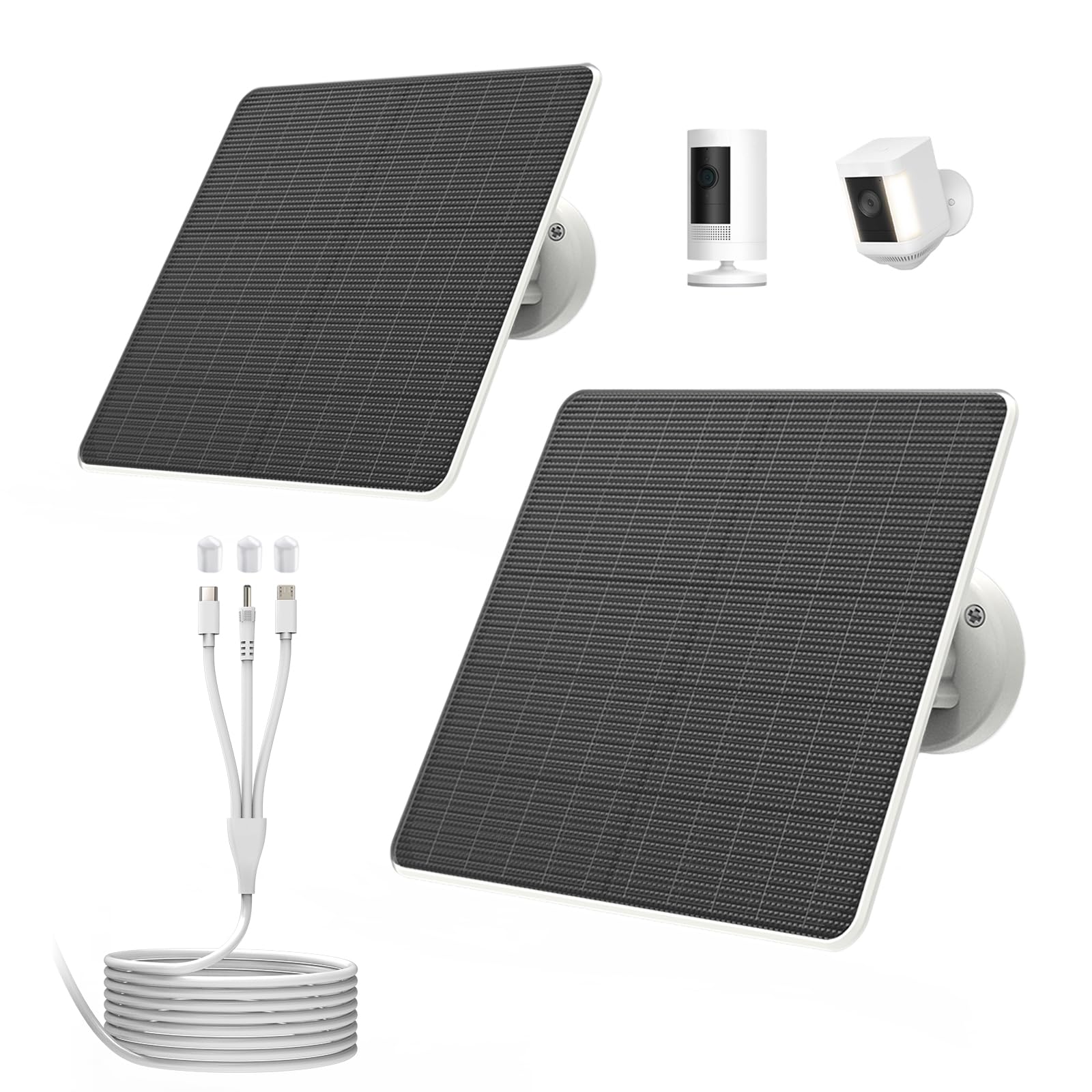 FlexSolar 2 Pack 6W Solar Panel for Security Camera Outdoor, 5V USB Solar Charger Compatible with Rechargeable Battery Powered Cam, Camera with IP67 Waterproof, 9.8ft Cable, 360° Adjustable Bracket