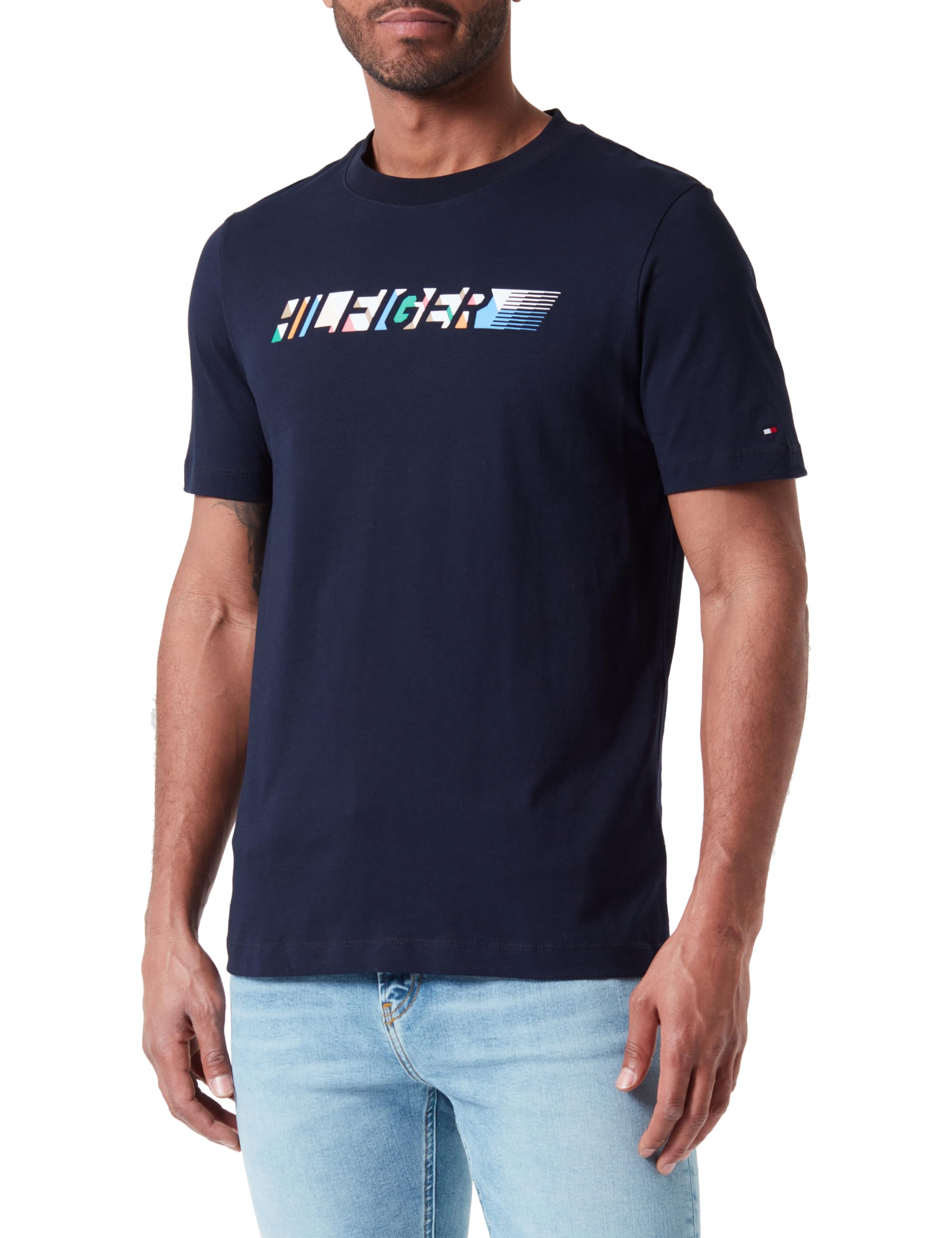 Tommy Hilfiger Camiseta de manga corta Hombre Multicolour Hilfiger Tee Cuello redondo, Schwarz (Negro), L