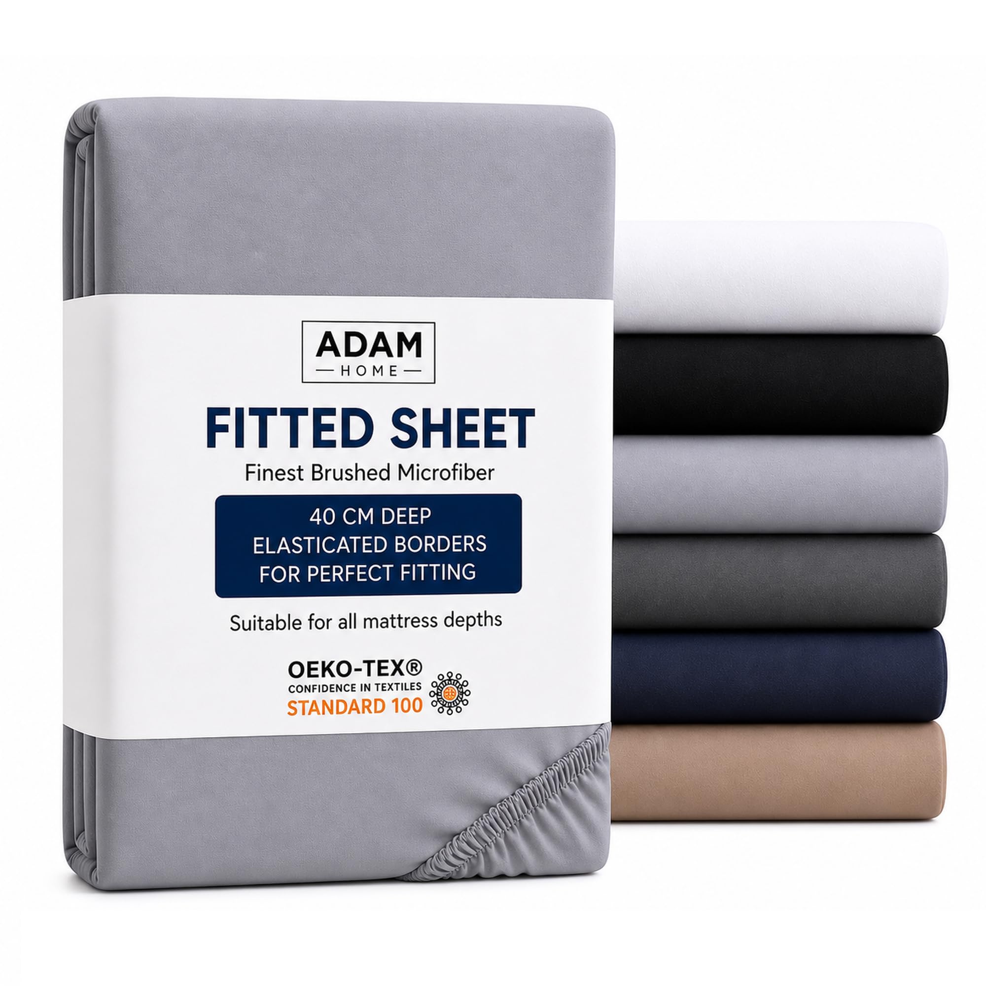 Adam Home Super King Size Fitted Sheet Grey (180x200 cm) Extra Deep 16 Inch (40 cm) Pocket Soft Brushed Microfiber Mattress Bed Sheet for Super King Bed – Breathable, Shrink & Fade Resistant