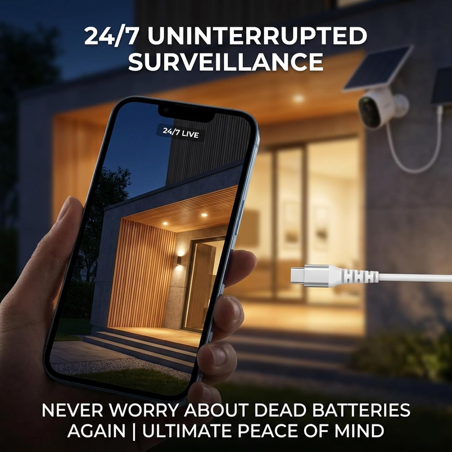 32.8ft USB C Extension Cable for Ring Solar Panel & Camera, Waterproof Outdoor Type C Male to Female Cord Compatible with Ring Stick Up Cam, Mag-Safe Charger & Security System (White)