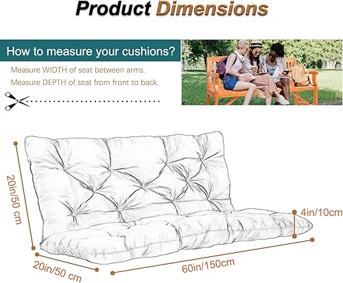 Miniatura 194 de Cojín de repuesto para columpio de 2-3 asientos, cojines de banco para exteriores con respaldo grueso de 4 pulgadas, muebles de patio, jardín, Flor