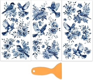 OLYCRAFT 3pcs/Set Blue Flowers Rub on Transfers for Furniture and Crafts 6x12 Inch Flowers Theme Furniture Transfer Sticker Decals Transfer Stickers Rub on Decals for Wood Furniture Home Decoration