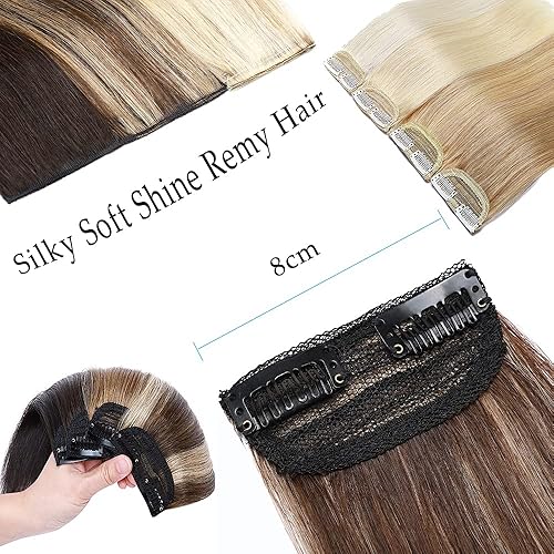 Miniatura 10 de Benehair Extensiones gruesas de 8 pulgadas para añadir volumen al cabello, mezcla de castaño dorado y rubio decolorado, para mujer, cabello humano