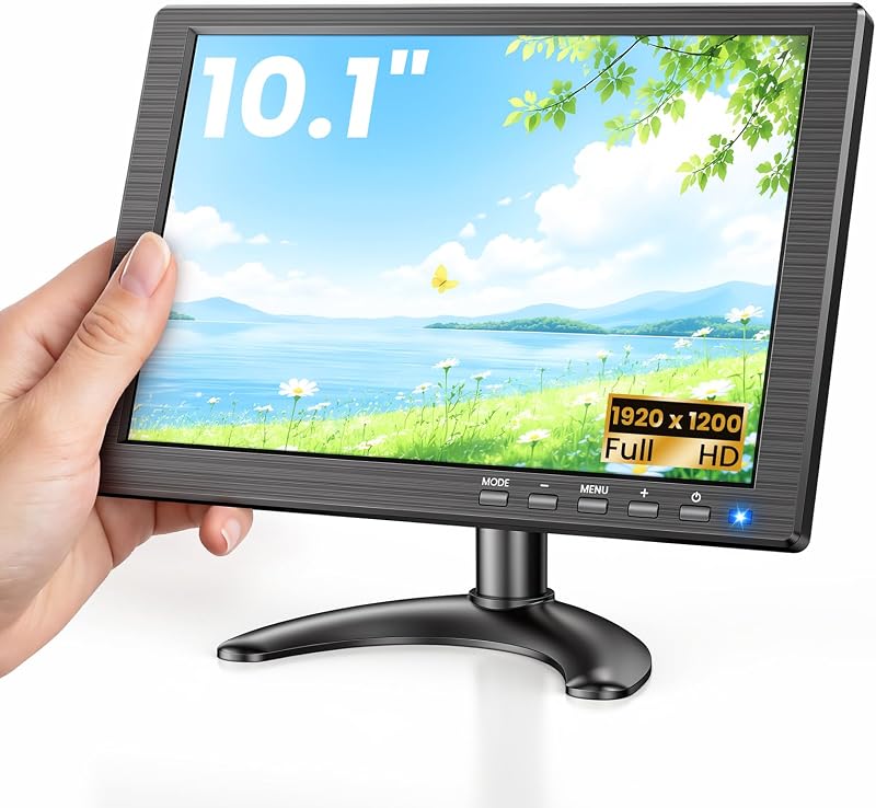 Eyoyo 10" Mini Monitor HDMI: 1920x1200 Small Monitor with HDMI & VGA Inputs | Built-in Speakers, 16:10 Mini Screen, VESA 75x75mm Compatible for PC, Raspbery Pi, Home Office, Retro Gaming, Portable Use