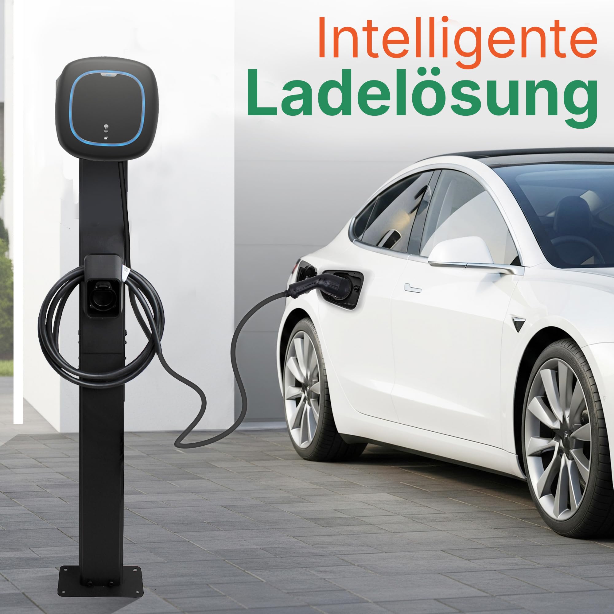 LDY Wallbox Standfuß für Wallbox Pulsar Pro, Freistehende Installation für Einfahrt oder Parkplatz, Für den Außenbereich, Metall Standfuß mit Steckerhalter