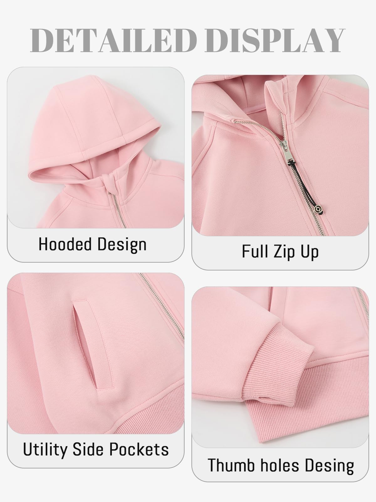 Rolanko Sweat à Capuche Zippé pour Filles, Veste à Capuche à Manches Longues Sweat-Shirt Chaud avec Poches pour Enfants
