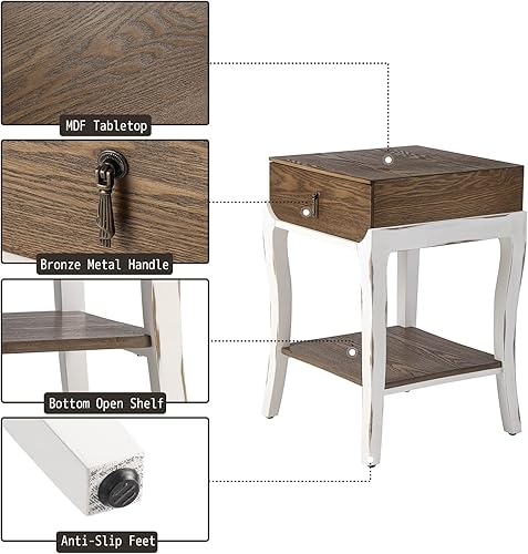 Miniatura 4 de Mesita de noche vintage, mesa auxiliar de sofá MDF con cajón, mesa auxiliar de granja para dormitorio, sala de estar Vintage+nogal,Antiguo,Country