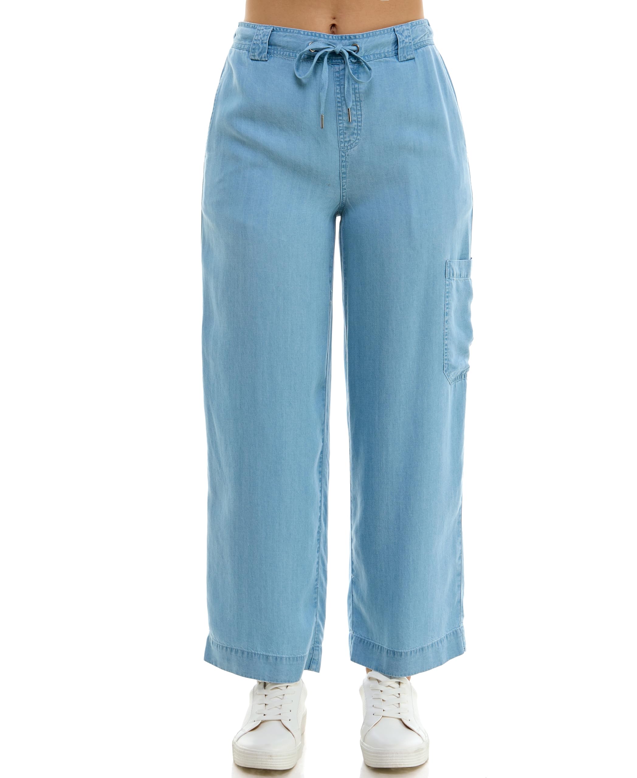 Zac & Rachel Women's Tencel Ankle Length Pant with Tieable Belt, Single Cargo Pocket Detail