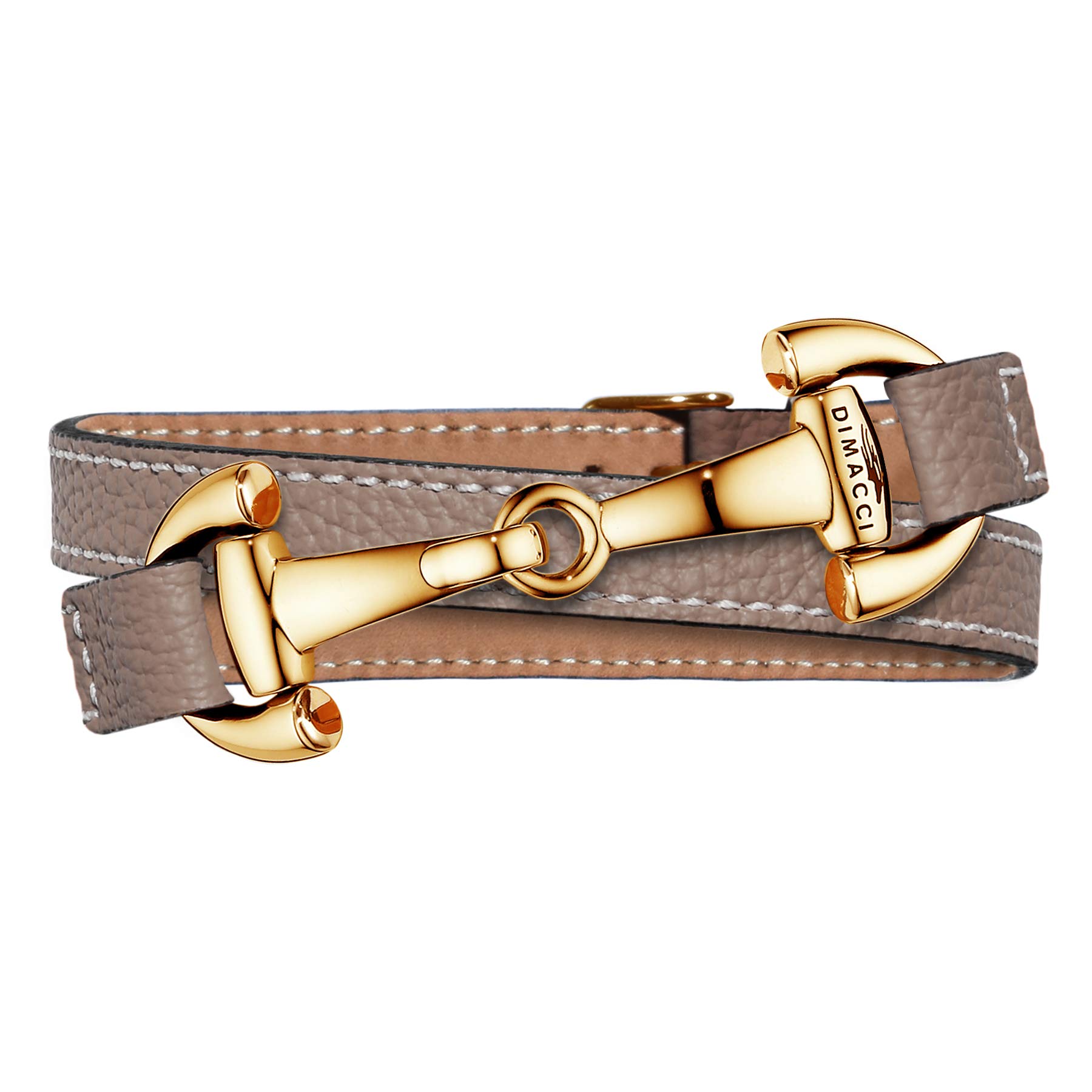 DIMACCICalfskin Snaffle Bracelet | Alba Collection in Taupe Gold Look Made of Stainless Steel | Equestrian Jewellery in Gift Box | Engraved