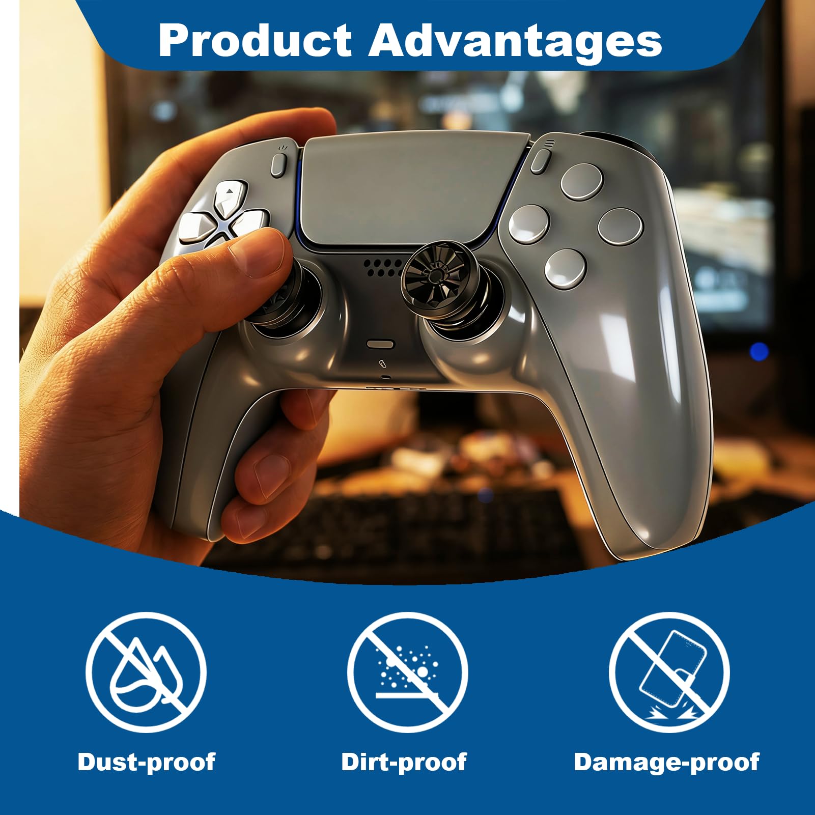 2PCS Thumb Grip Joystick Caps for PS5/PS4 Controller, Silicone Thumb Cap 1 High-Rise 1 Mid-Rise Non Slip Rubber Textured Grip Design to Help with Aim Control Accuracy Compatible with PS5 PS4 — view 3