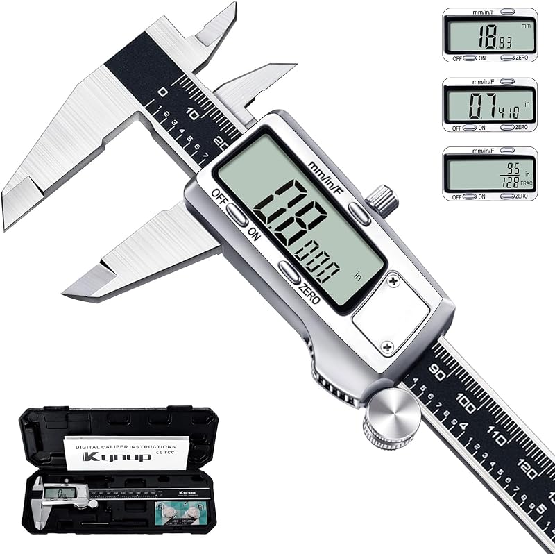 Calibrador digital, herramienta de medición de calibre, micrómetro, apagado completo | Función de apagado automático, acero inoxidable, pantalla LCD grande, cambio de pulgadas/métrico/fracción, negro (6 pulgadas/150 mm)