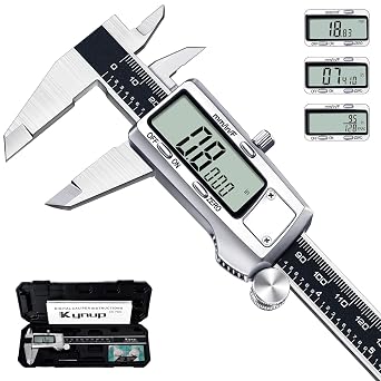 Kynup Digital Caliper, Caliper Measuring Tool, Micrometer Dial Vernier Caliper Digital, Full Turn Off, Stainless Steel, Switch from Inch Metric Fraction, Black6Inch/150MM