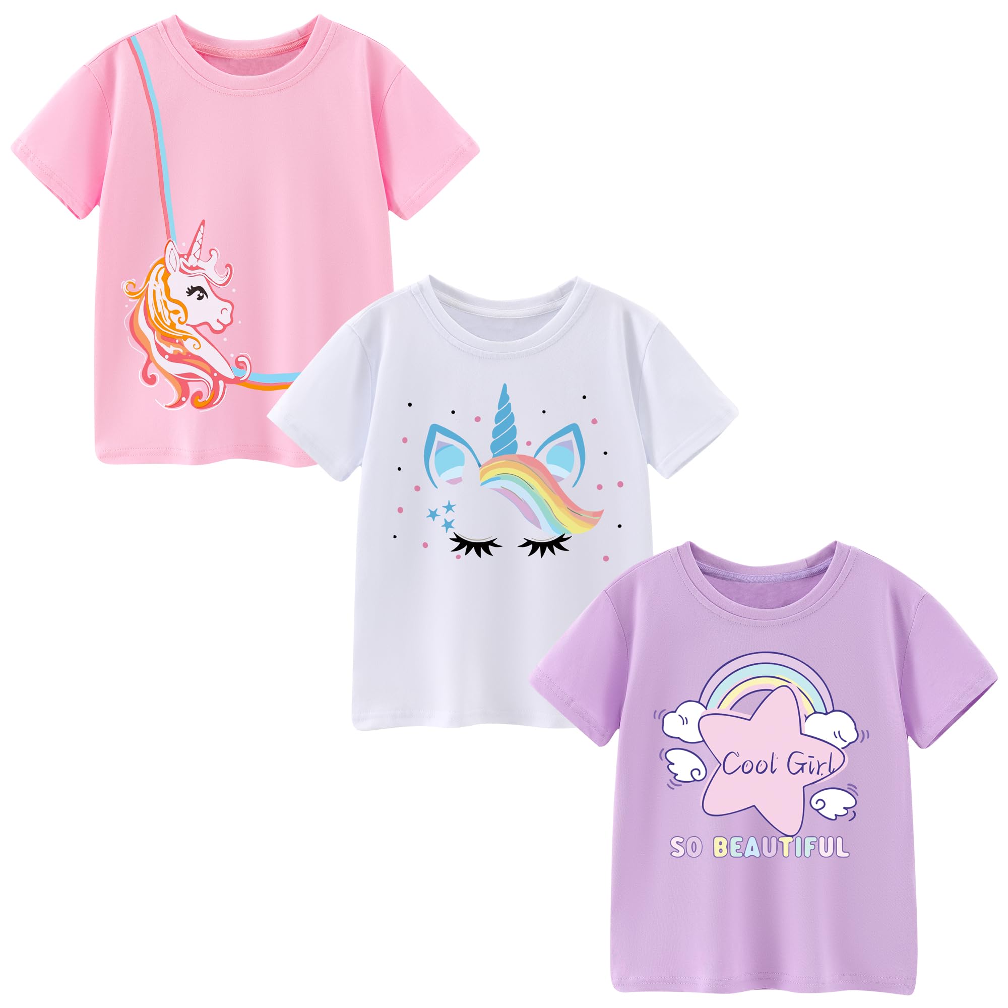 Camisetas de Manga Corta Niñas, Camiseta Algodon para Niña de Verano, Cuello Redondo T-Shirts Moda Informal Tops para Niños 3-8 Años — view 9