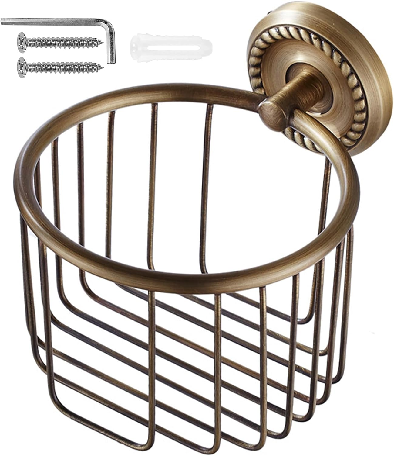 Metal Toilet Tissue Dispenser Traditional Design Bathroom Wall Hook Easy Assembly & Spacious Basket Simple Installation Classical European Bathroom Fixtures
