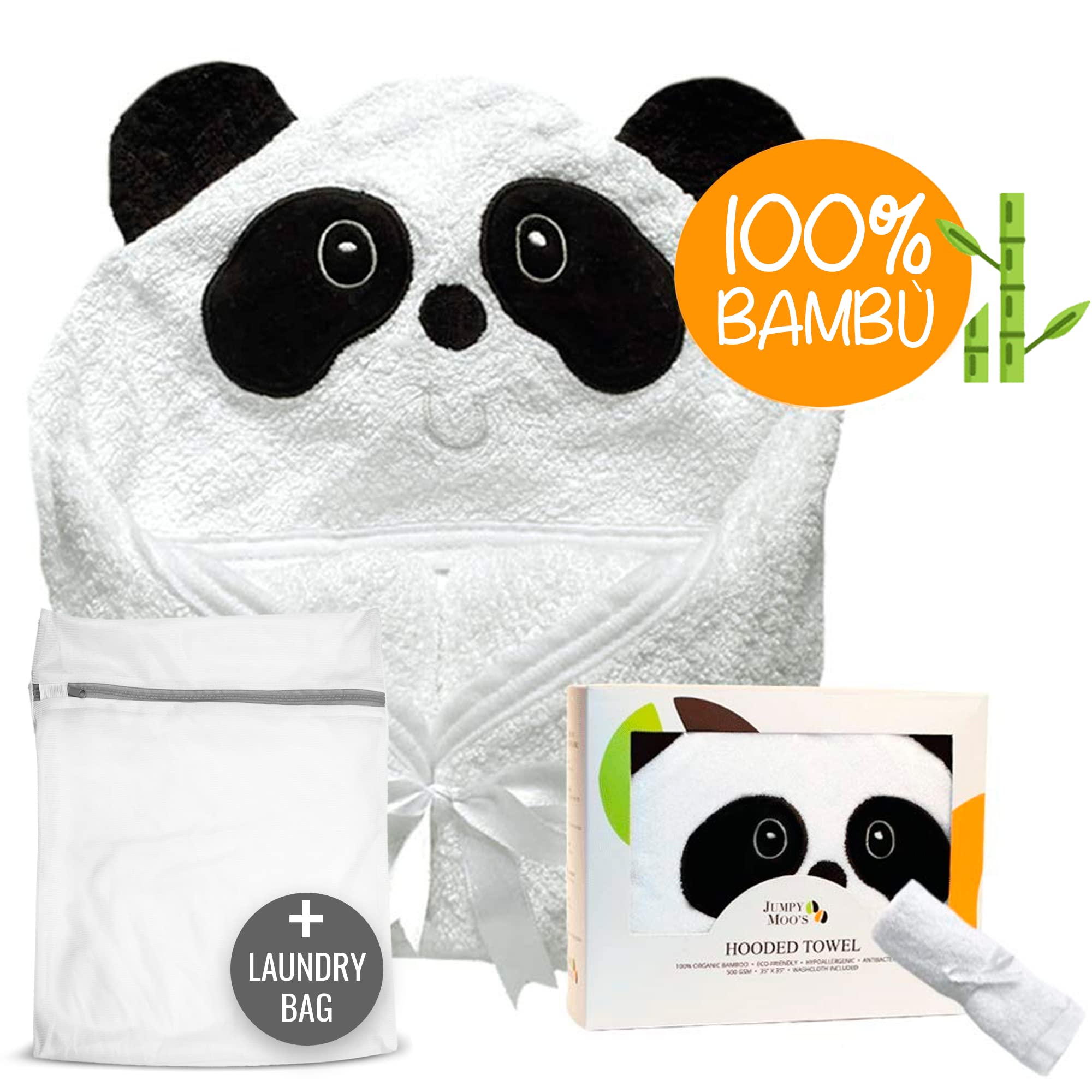 JM Asciugamano con Cappuccio Neonato - Premio, Ipoallergenico Accappatoio 100% Bambù Organico, 90x90 cm con Confezione Regalo e Salvietta, Asciugamani Spessi e Assorbenti