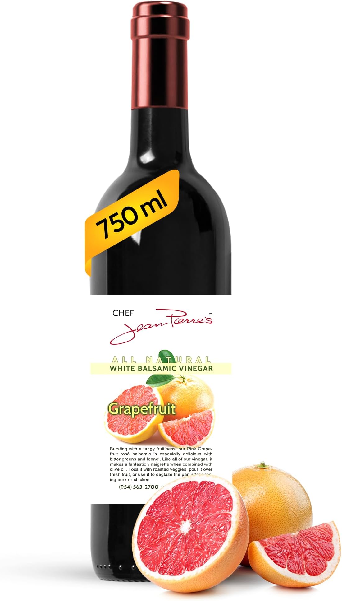 Chef Jean Pierre's Italian Balsamic Vinegar - 750ml (25oz) Rich Grapefruit Flavor, 12-Year Traditional Barrel Aged - Ideal For Enhancing Your Meals