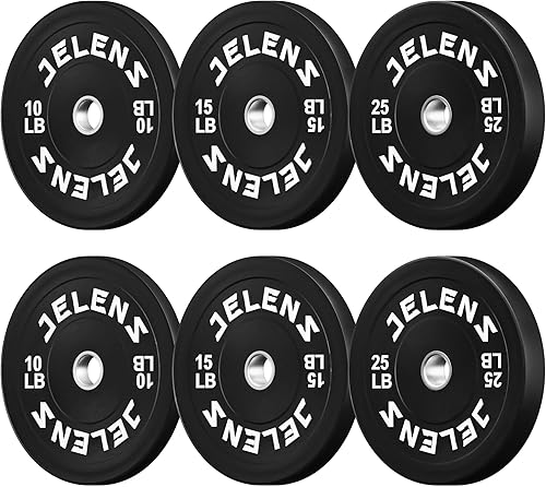 Miniatura 18 de Juego de Placas de Peso para Barra Olímpica JELENS, Juego de Pesos de Goma de 2 Pulgadas Negro/Colorido para Entrenamiento de Fuerza y Levantamiento