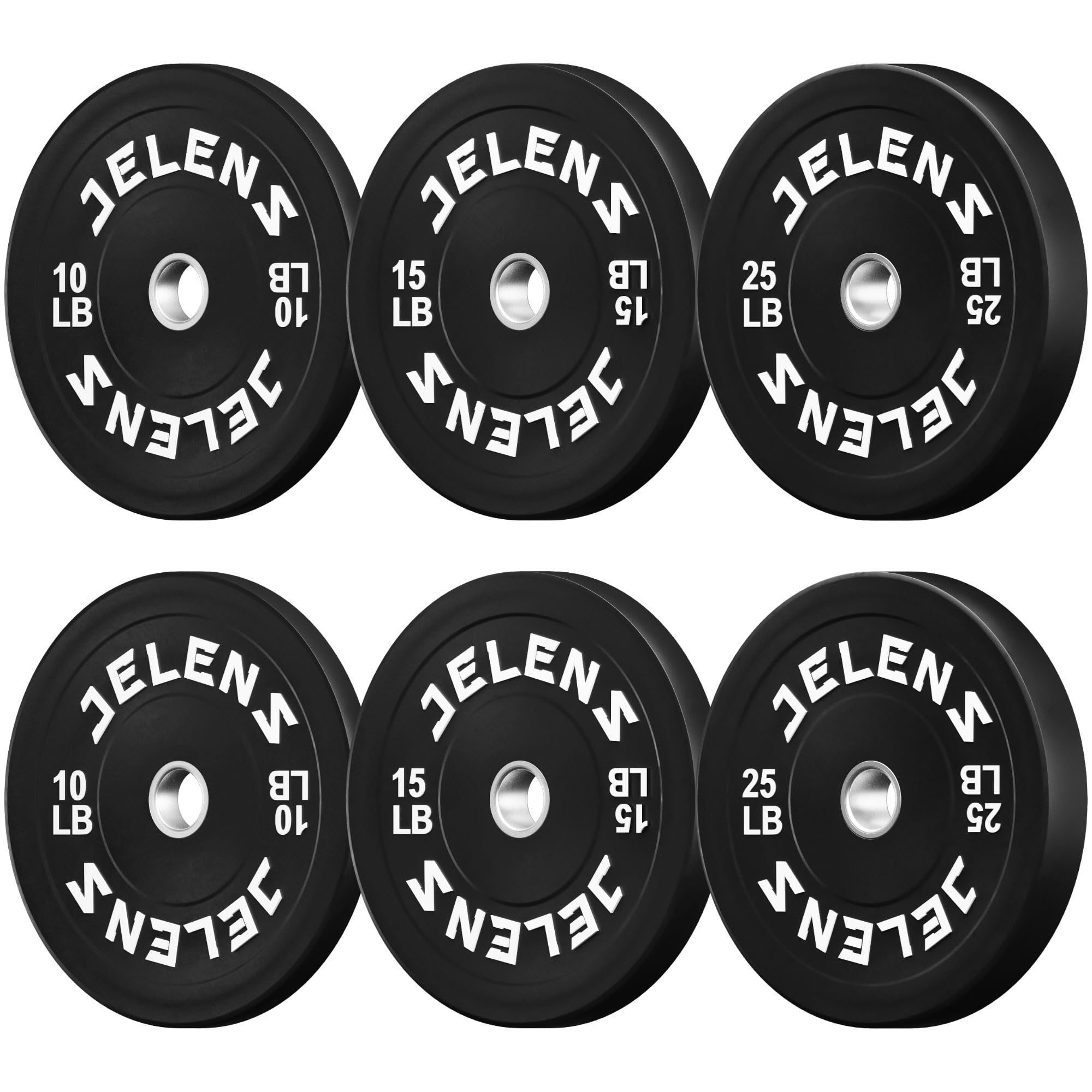 JELENS Olympic Barbell Weight Plates Set, 2-Inch Black/Colored Rubber Bumper Plate Weight Set for Strength Training and Weightlifting, Multiple