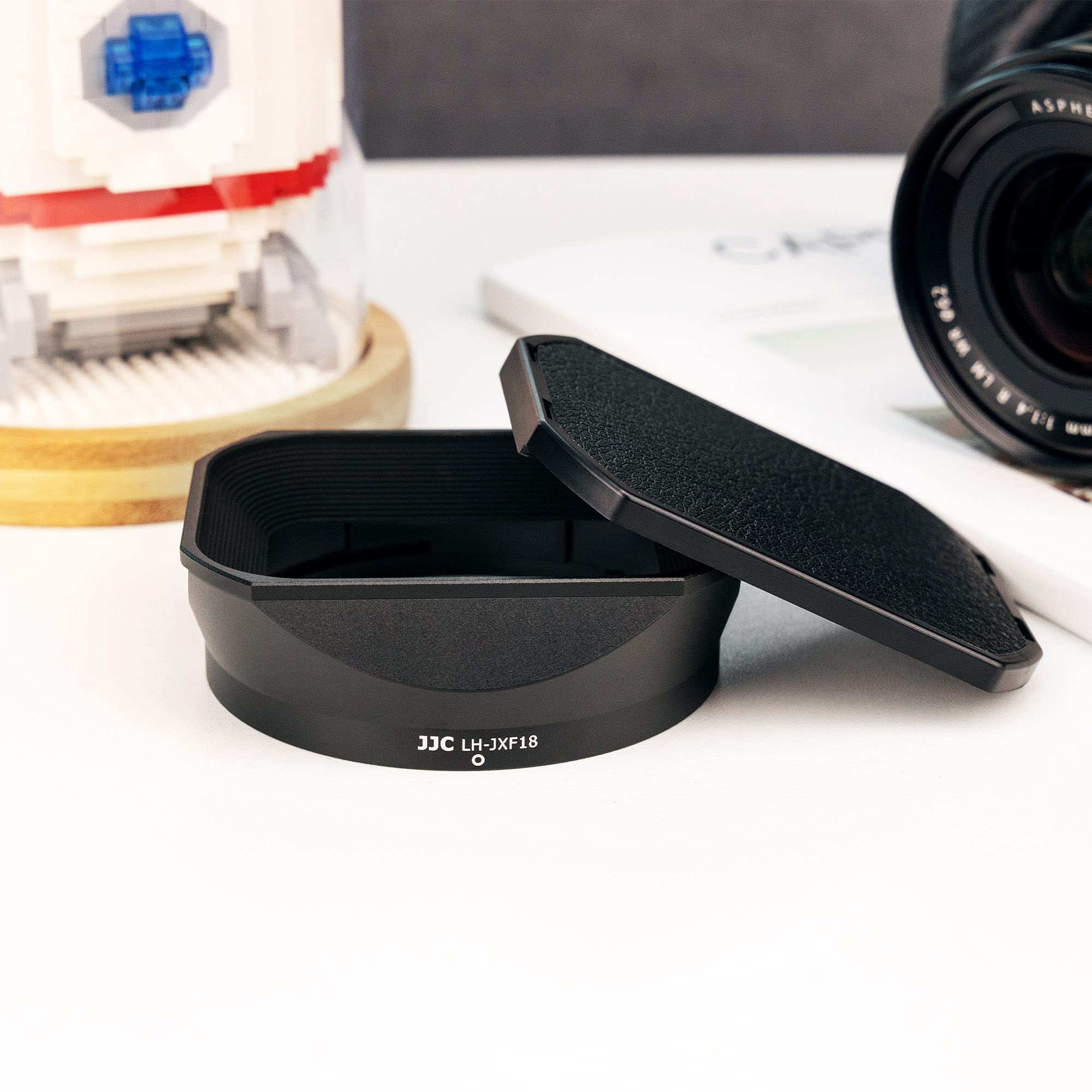 JJC LH-XF18 Paraluce in Metallo per Obiettivo Fujifilm Fujinon XF18mm F1.4 R LM WR, Paraluce Quadrato con Cappuccio Sostituisce Originale Fuji LH-XF18