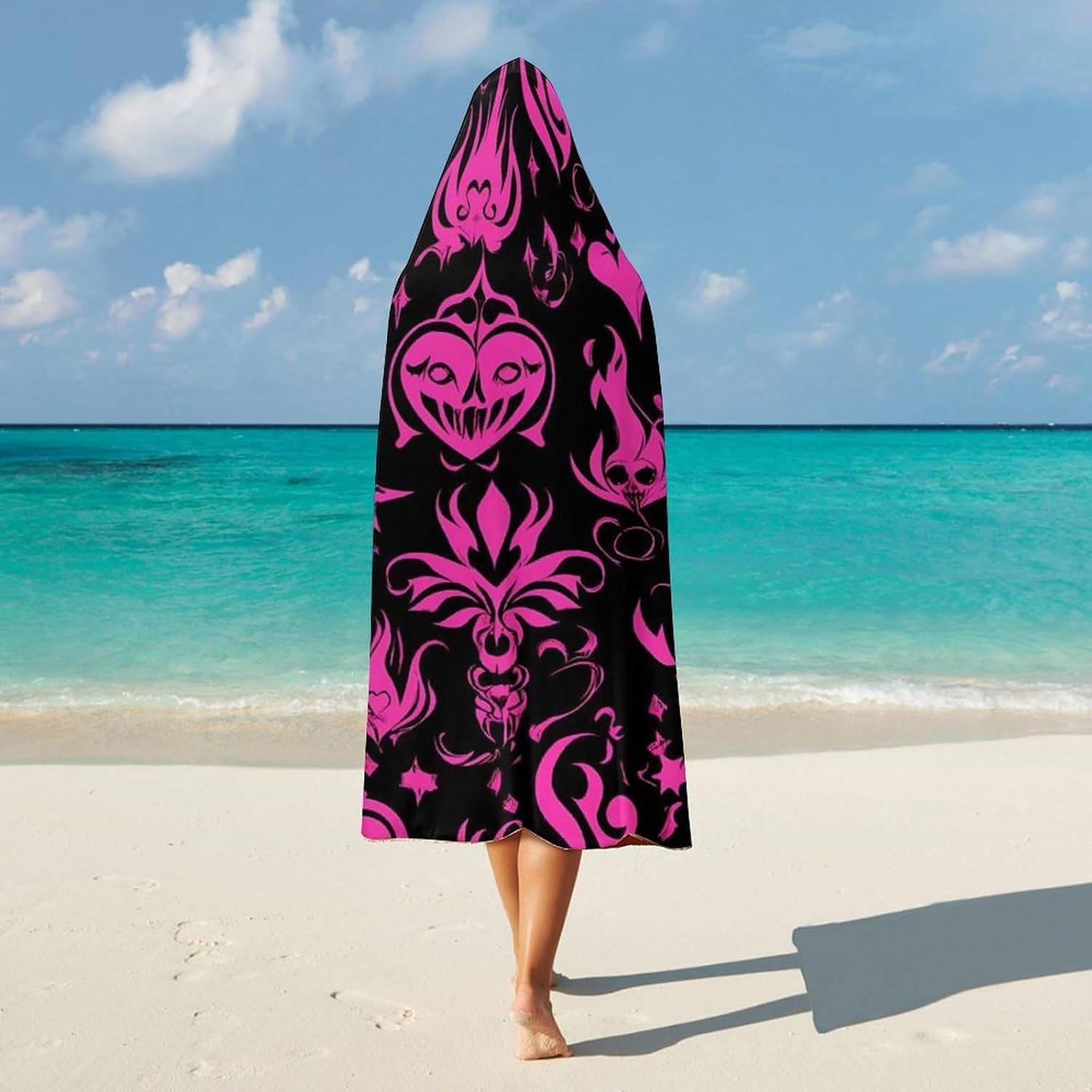 Gothic Hearts Flames Star Y2k Fashion Wearable Blanket Hoodie Fleece Throw Cloak Robe Unisex