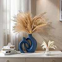 Vista 8 de Juego de 2 jarrones de cerámica hueca Snuggle, estilo nórdico moderno boho, jarrones de cerámica estética floral para decoración del hogar, mesa