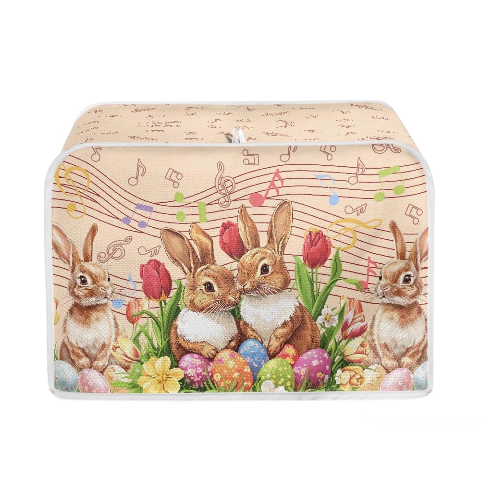 Rabbit Eggs Musical Toaster Covers for Easter Multicolor Kitchen Accessories for 2 Slice Toaster with Top Hook for Easy Storage Women Gift Microwave Oven Polyester Quilted