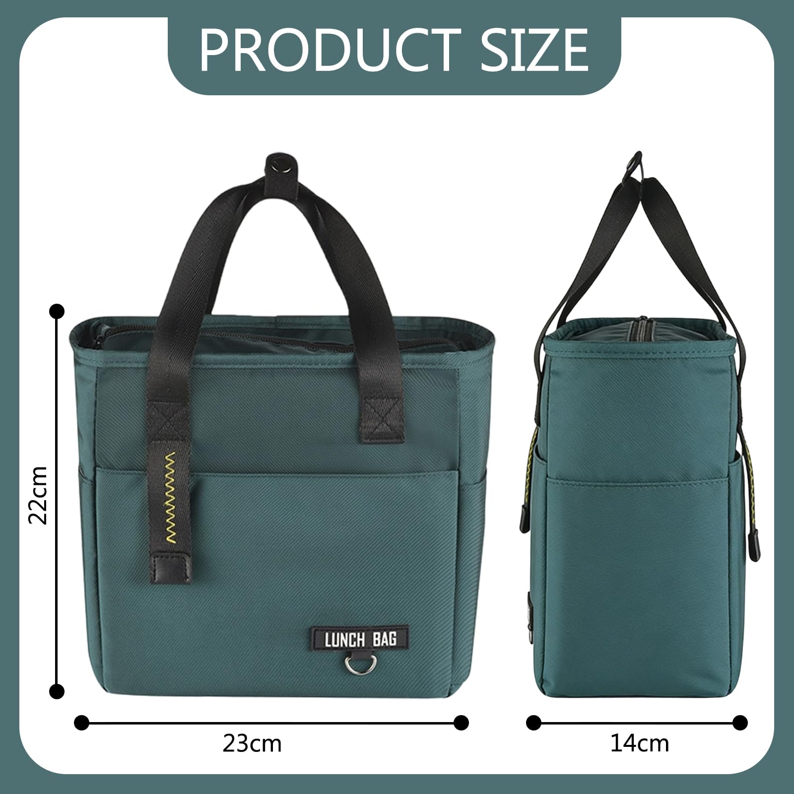 JSTHHTT Bolsa Termica Porta Alimentos, Lonchera Aislada Bolsa, Loncheras de Trabajo, Bolsa Comida Trabajo Viajes, Adecuado para el Trabajo, Viajes, Picnic, Oficina (Verde) — view 2