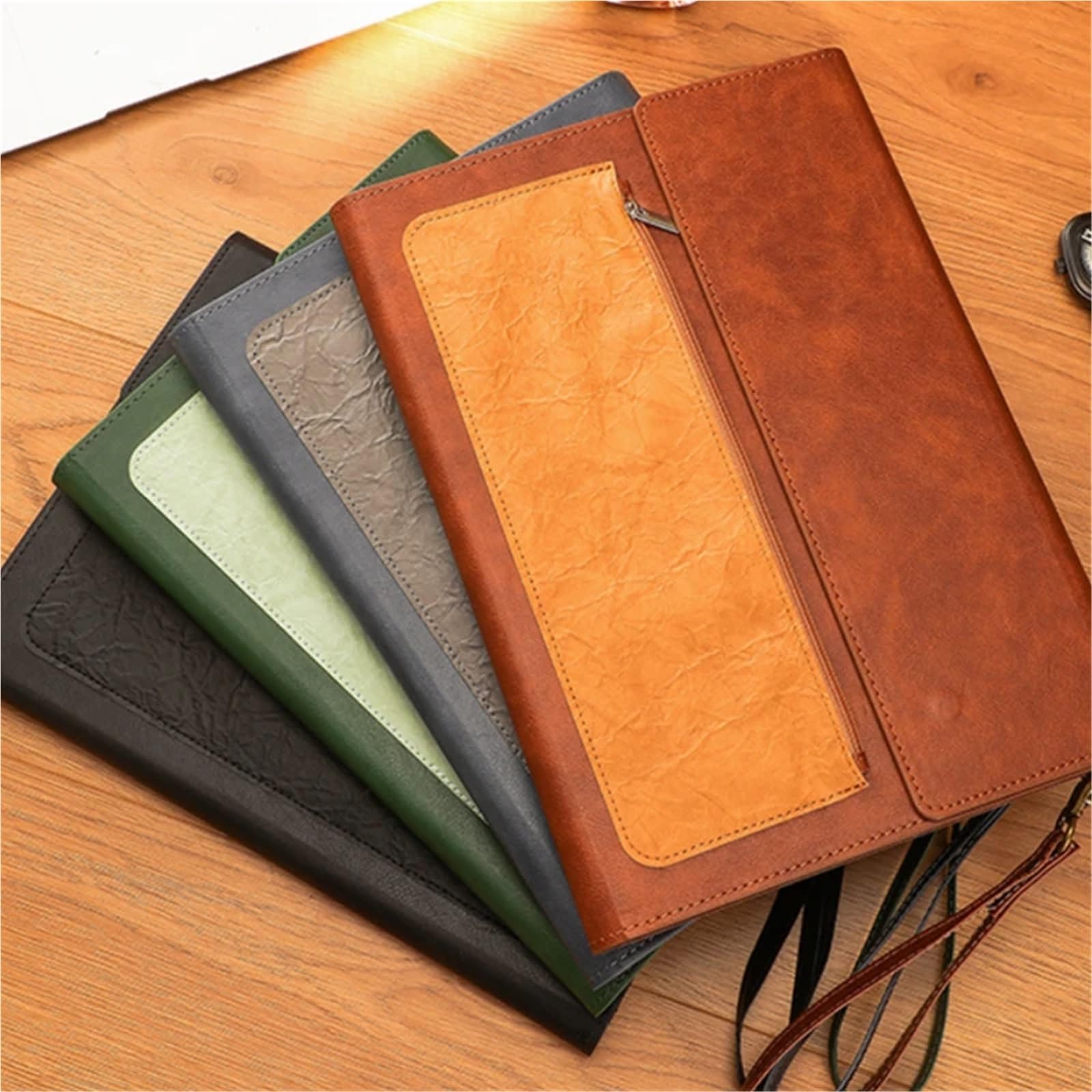 Documentos De Cuero Carpeta de cuero A4 for documentos, 2 unidades, gran capacidad, resistente al agua, for, contratos, facturas, suministros oficina(Brown without handle)
