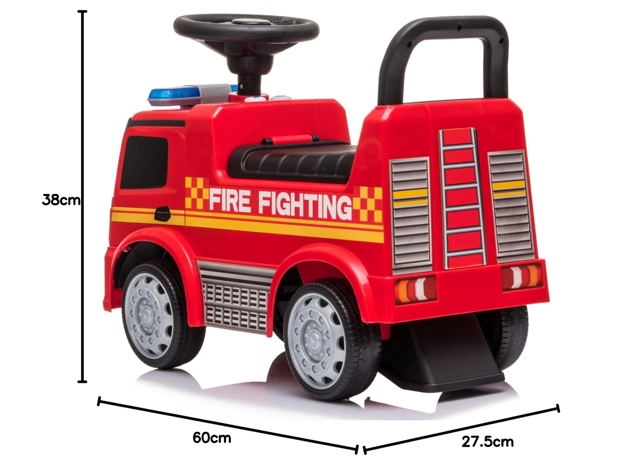 Camion Pompieri Cavalcabile Primi Passi per Bambini 1‑3 Anni con Licenza Mercedes Antos – Sirena, Clacson, Schienale Ergonomico, Vano Portaoggetti, Antiribaltamento