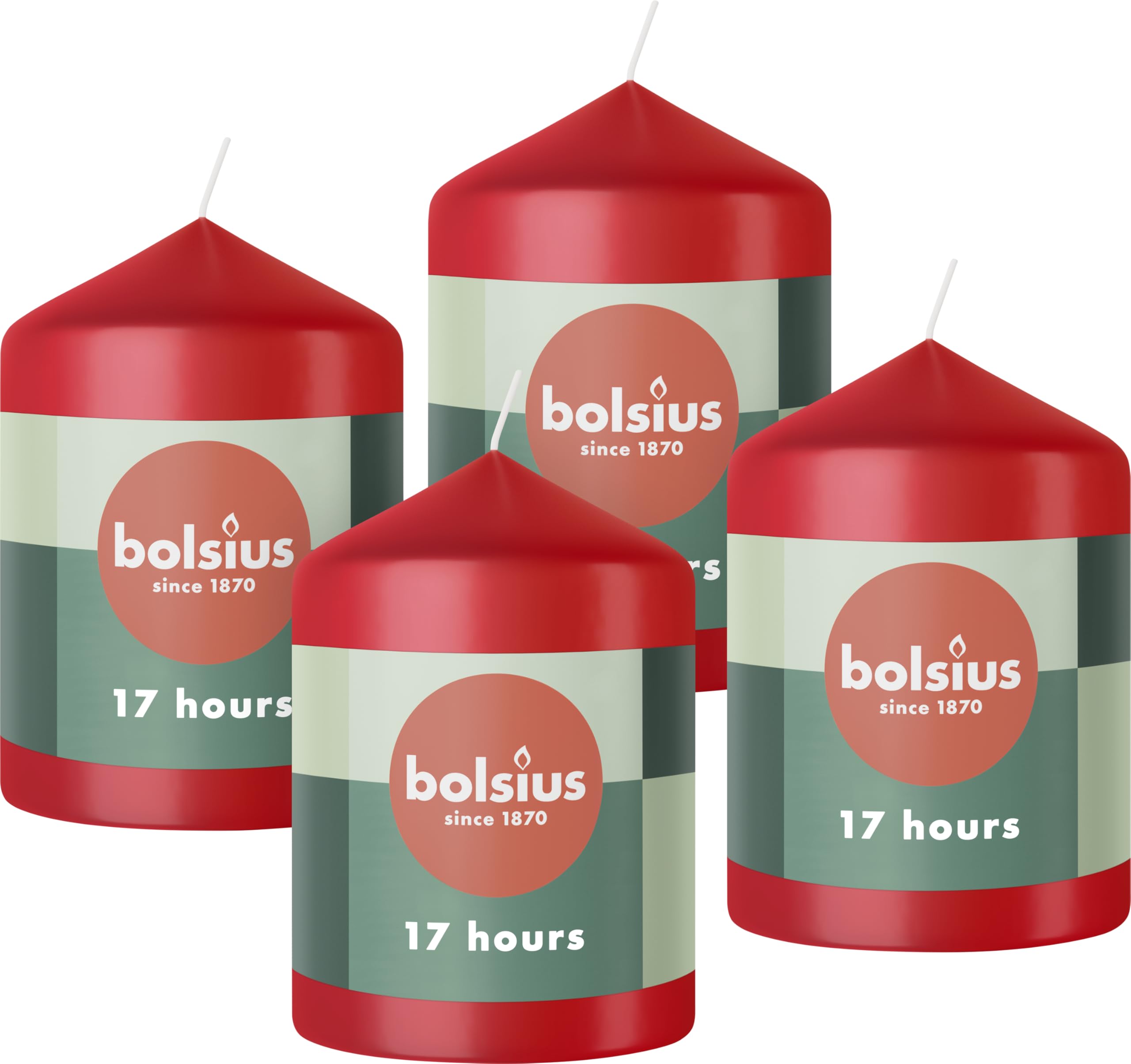 Bolsius Gładkie świece pieńkowe – czerwone – 4 sztuki – 8 x 6 cm