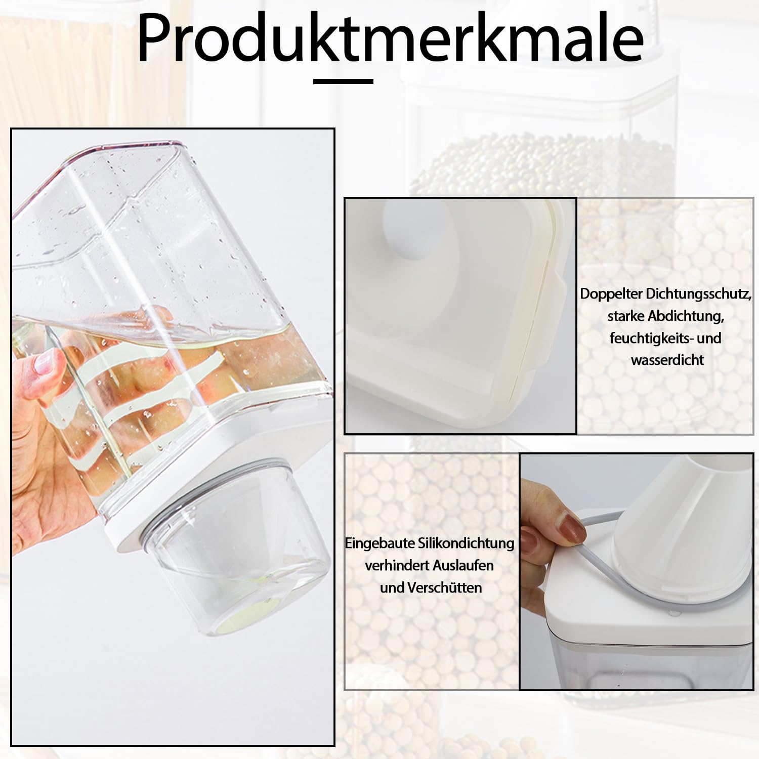 Dispenser Detersivo Abnaok Con Misurino E Beccuccio - Contenitore Ermetico In Vetro Da 1100ml, Bianco Trasparente - 5