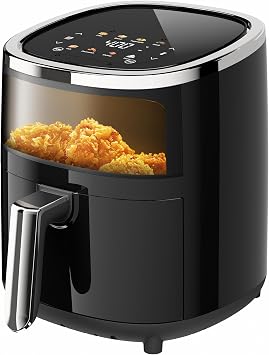 Compact Air Fryer, 9-in-1 with Smart Digital Color TouchScreen Air Fryers, View Window, Air Fry, Roast, Bake,Reheat, Dehydrate, 12 Presets,Dishwasher Safe Basket & Less Oil Nonstick,4.2QT