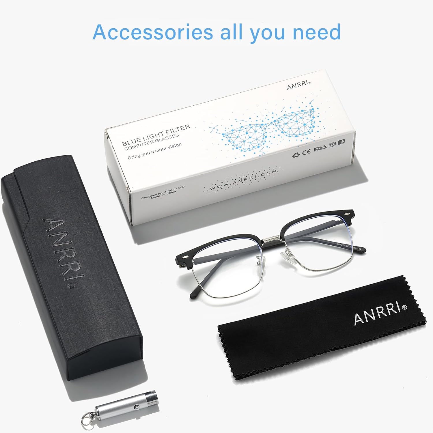 ANRRI Blue Light Glasses for men Metal Browline Frame UV 400 Protection Clear Lens Anti Eyestrain Computer Gaming Glasses - Image 6