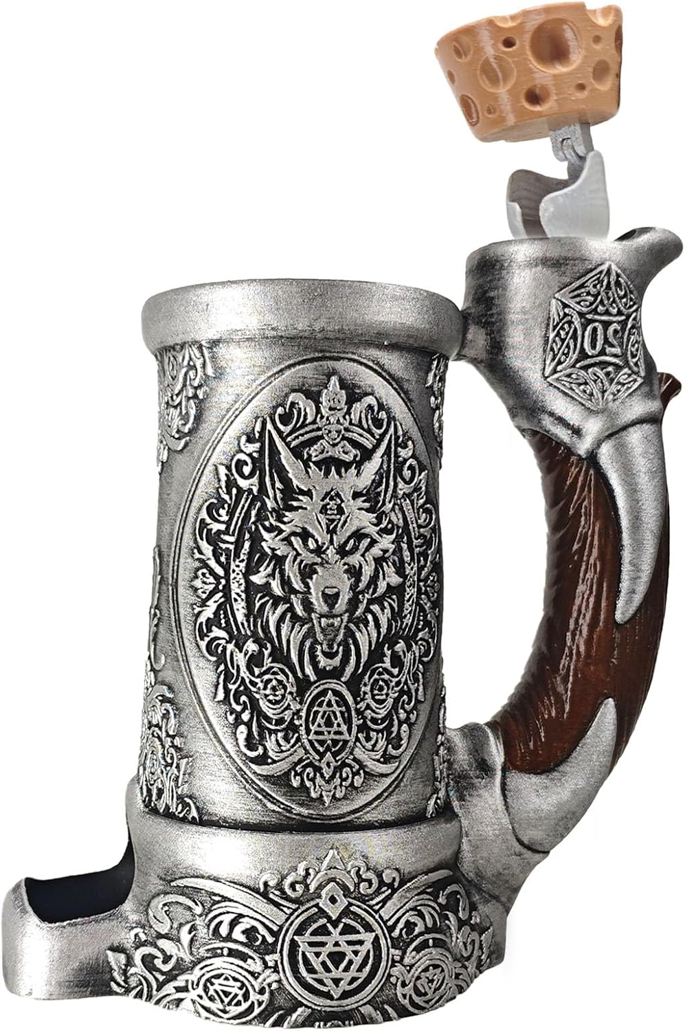 DND Mug Dice Tower Set, DnD Dice Cup with Storage, 12/16 Oz Beverage Holder, DND Accessories for Players, Best Gift for RPG Game lover (Wolf Bite)
