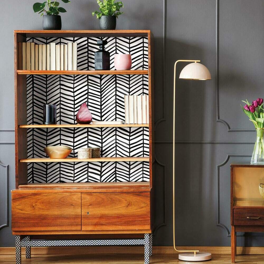 RoomMates RMK11633WP Cat Coquillette Herringbone Black and White Peel and Stick Wallpaper, Black/White, 52.1 x 502.9 cm - Image 2