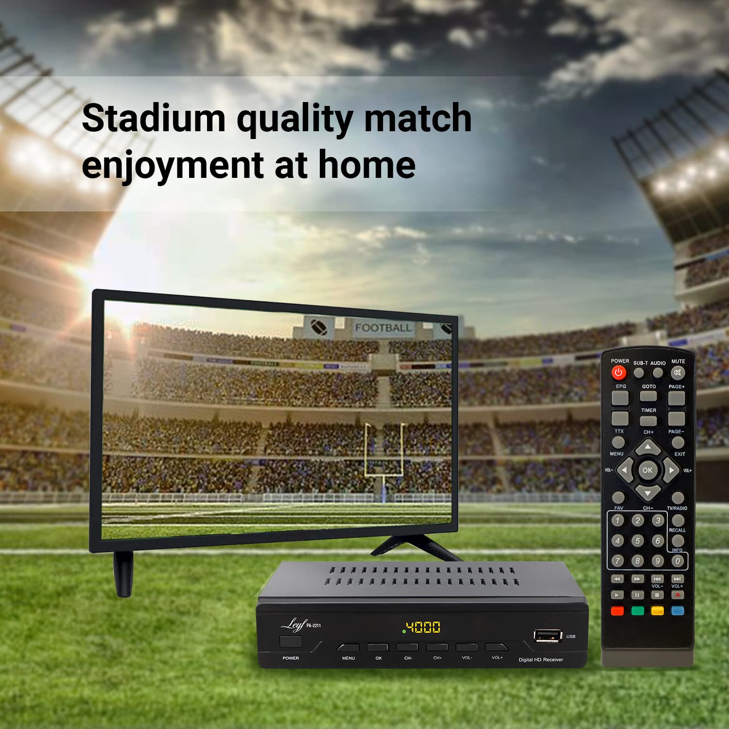 LEYF PA-2211 Dekoder DTT, Full HD 1080p, DVB T2, Tuner TNT, dekoder telewizyjny (HDTV, SCART, USB) HD do telewizora + HD kabel