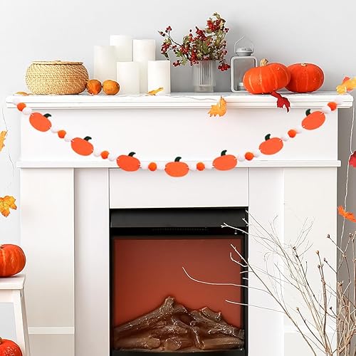 Cartel de Halloween de otoño, guirnalda de bolas de fieltro con calabaza decoraciones de Halloween para interiores para chimenea, suministros de