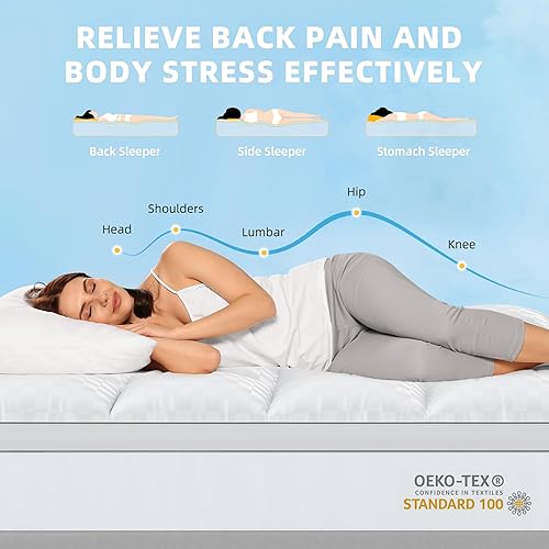 Miniatura 6 de DWVO Cubrecolchón de tamaño matrimonial, almohadilla de colchón refrescante, colchón de felpa gruesa alternativa de relleno de plumón, funda