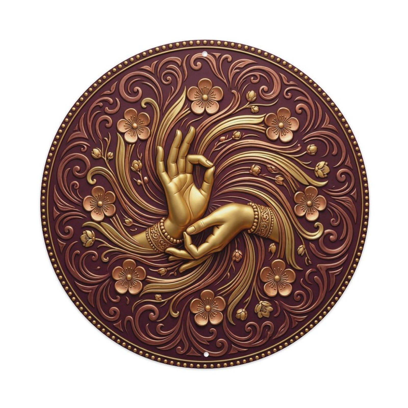 Fyrn Style Metal Tin Sign Vintage Namaste Energy Mudra Harmony Flower Zen Yoga
