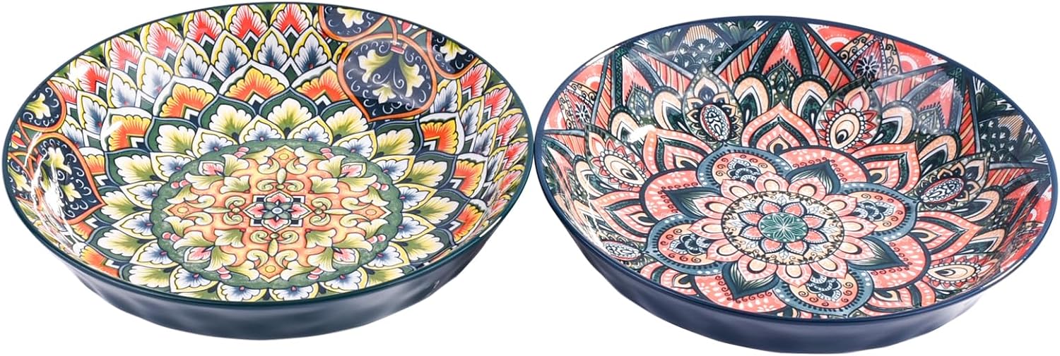Ceramic Dinner Plate Set of 2, 8.26" Mandala Pattern Pasta Plates