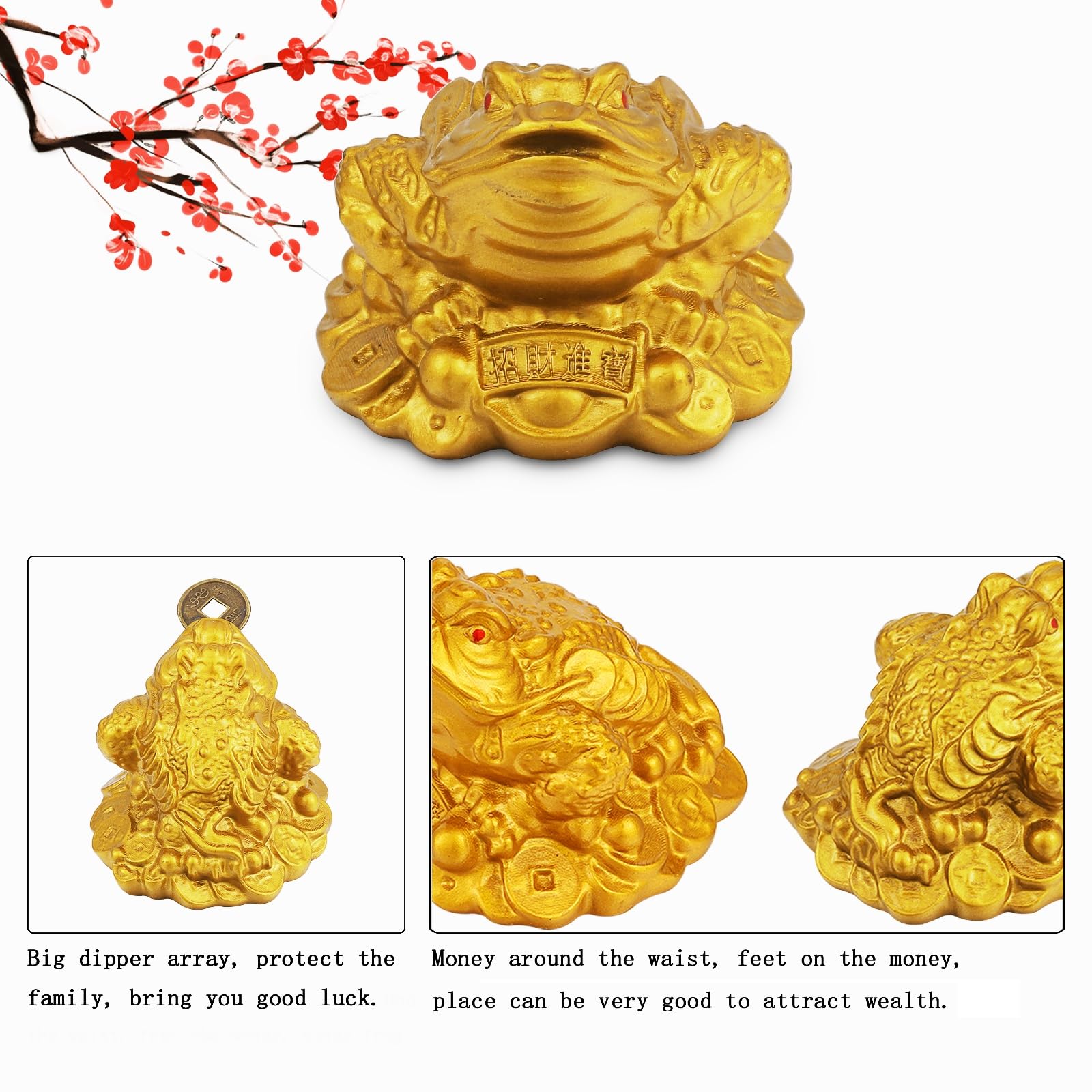 3 Ranas de Monedas de Feng Shui Monedas de Suerte de Nudo Chino Wu Lou de Latón de Feng Shui con Llaveros de Monetas para Seguridad Riqueza Suerte con 1 Tarjeta de Bendición y 1 Bolsa Roja