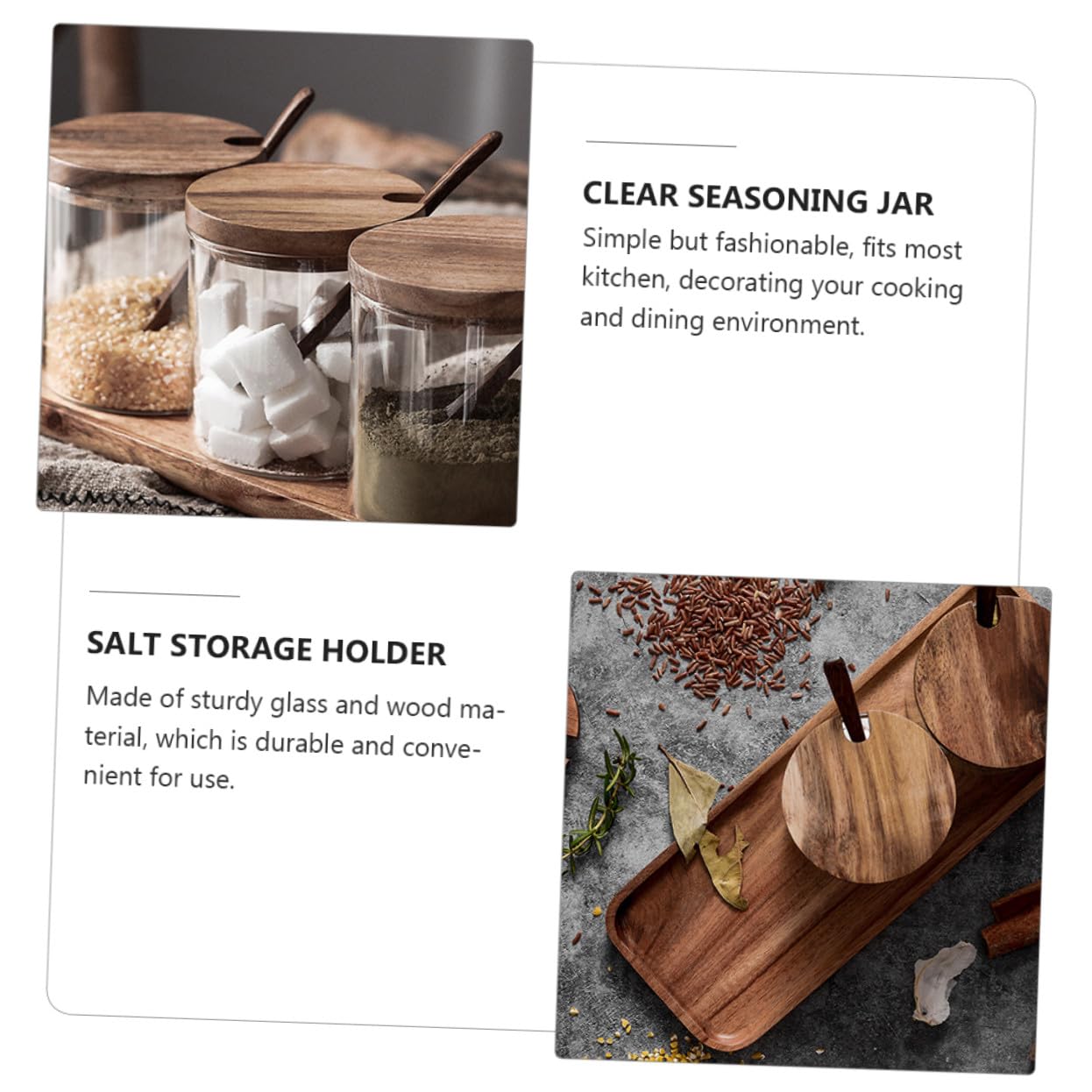 NOLITOY Glas Gewürzbehälter Satz Mit Holzdeckel Und Löffel Klares Vorratsglas Für Salz Pfeffer Zucker Multifunktionaler Gewürzaufbewahrungshalter Für Haushalt Und Küche