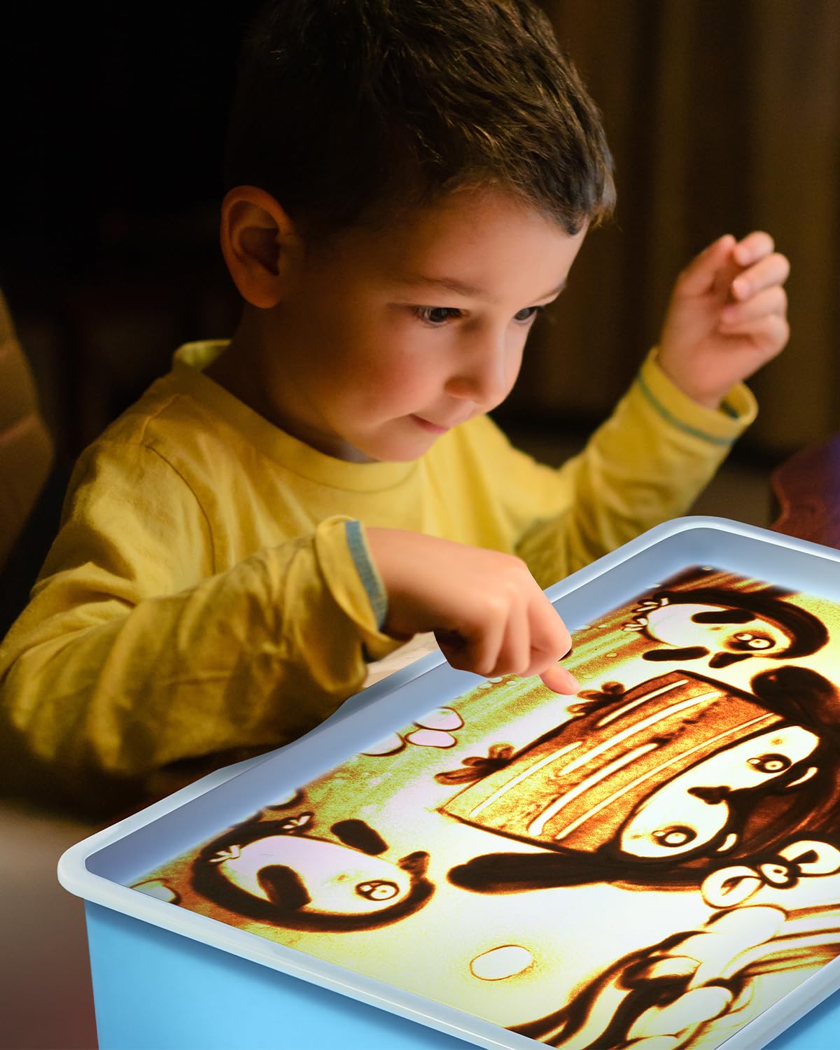 AtMini Sandmalerei Lichtkasten für Kinder mit 4 Packungen NatursandSand, Sandtablett Set für Kinder Sand Sensory Spielzeug ab 3 Jahr（blau）