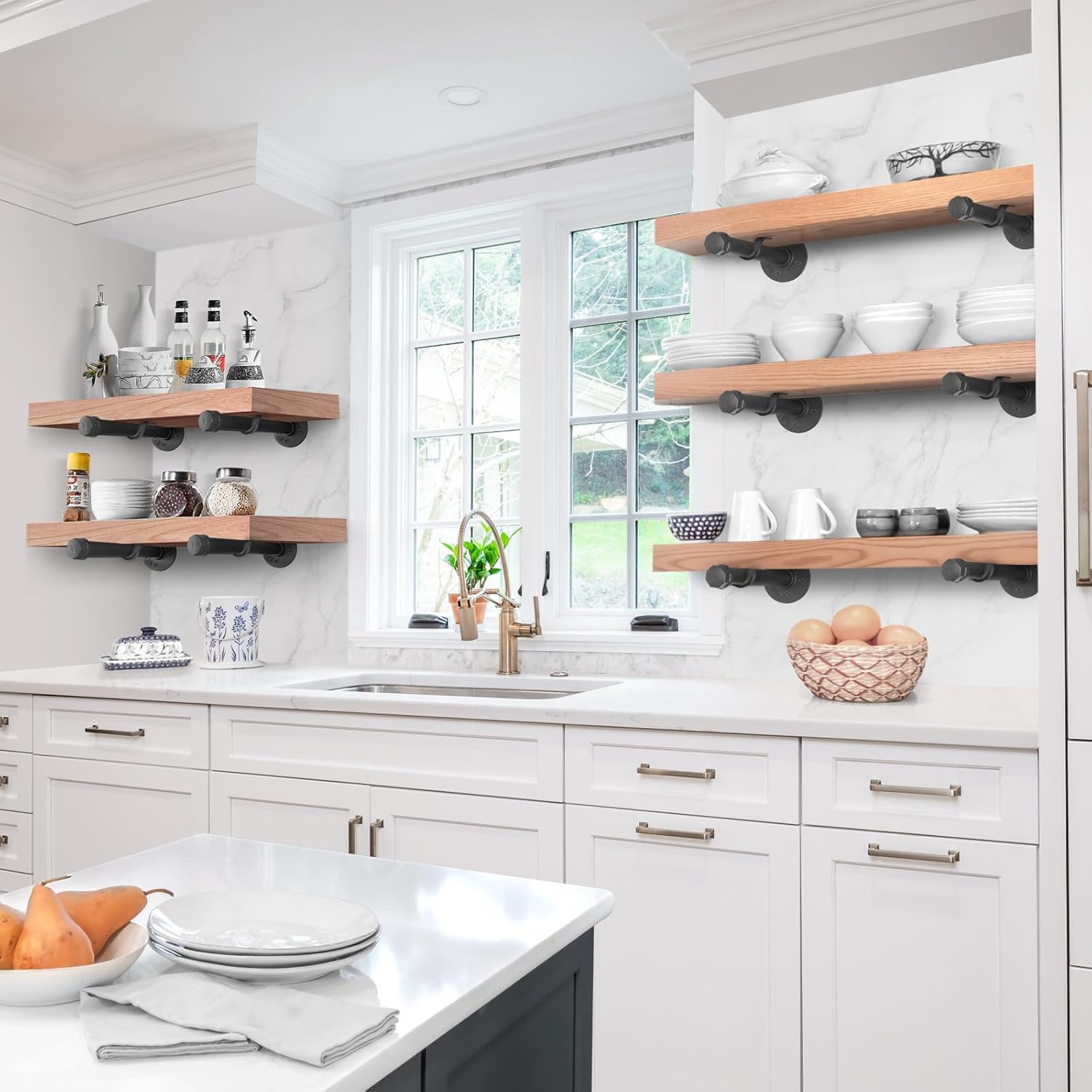 3/4" Industrial Pipe Shelf Brackets (4 Pack 12") Black Iron Shelf Bracket Rustic Wall Mounted Shelving Brackets for Wood Floating Shelf Pipe Decor