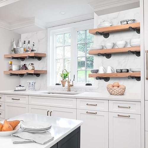 Miniatura 8 de Soportes de estante de tubo industrial de 34 pulgadas, soporte de estante de hierro negro, soportes rústicos para estantes de pared para estantes