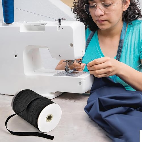 Miniatura 7 de Coopay Cordón elástico de 100 yardas de largo, 12 pulgada de ancho, cuerda elástica, cuerda elástica, carrete de punto para coser (negro, 12 pulgada)