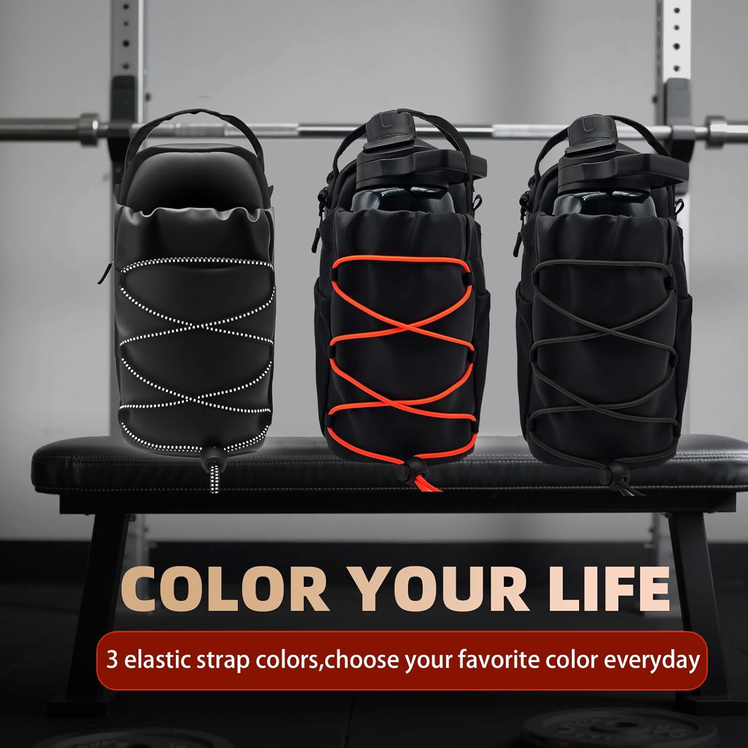 Magnetic Gym Bag for Men And Women with 20-46oz Water Bottle Holder, Featuring 3-Color Elastic Strap and Detachable Hook | Small Crossbody Sling Bag with Adjustable Strap for Travel Work Sports - Image 2