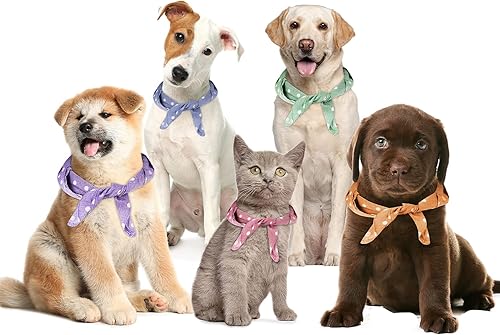 Miniatura 6 de CHOIEO 5 pañuelos para perro, bufandas de algodón lavables para perros, baberos para mascotas, estampado doble reversible, adecuado para perros