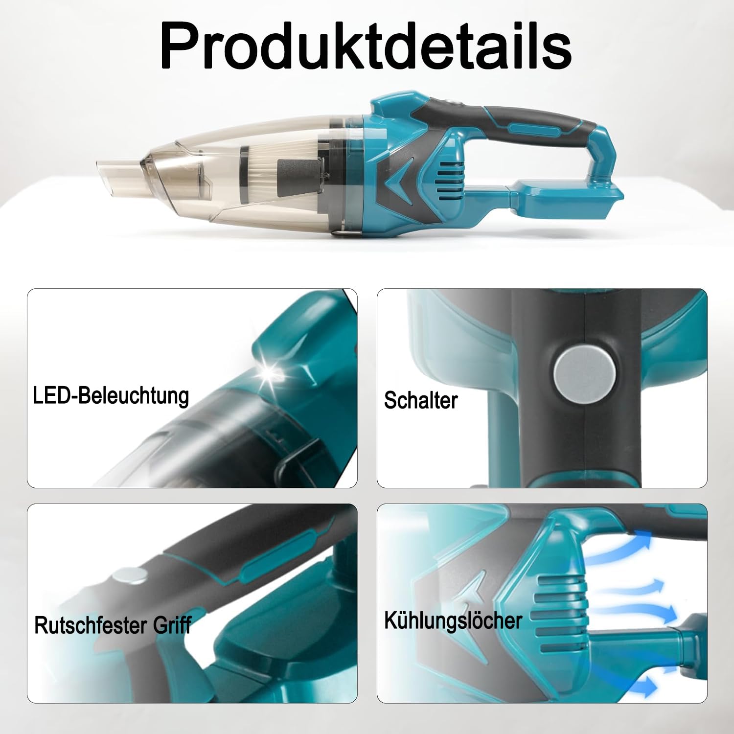 Akku Staubsauger für Makita 18V Akkus,10000Pa 4-in-1 Tragbarer Handstaubsauger, 140W Staubsauger Kabellos mit 0,75L Großer Staubbecher,für Tierhaare/Teppiche/Hartböden/Auto(ohne Akku)
