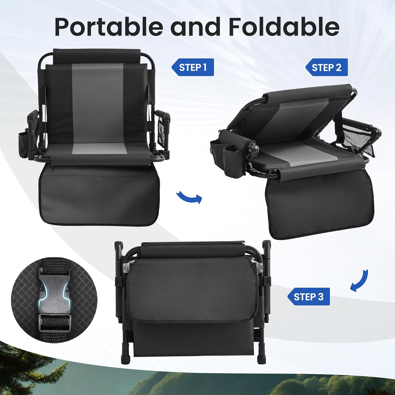 Portable Stadium Seat with Cup Holders & Multiple Storage Pockets, Foldable Bleacher Chair for Sports Games, Concerts, Camping